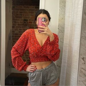 UO Floral Cropped Blouse